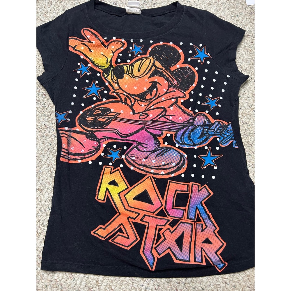 Disney Mickey Mouse‎ Rock Star Graphic Tee Black Cotton Top Kids Large